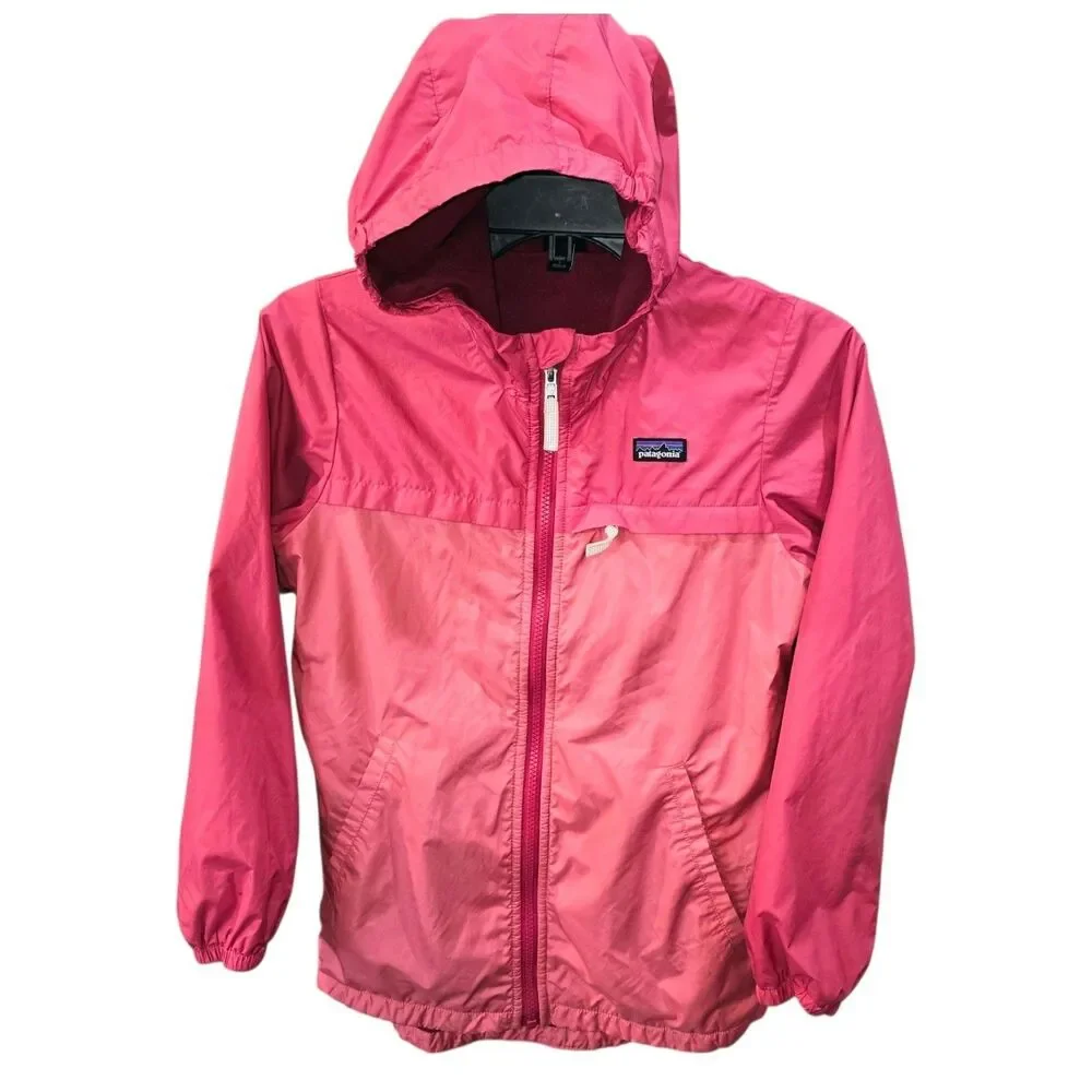 PATAGONIA Sz L (12) Pink On Pink Full Zip Torrentshell Hooded Rain Coat Jacket